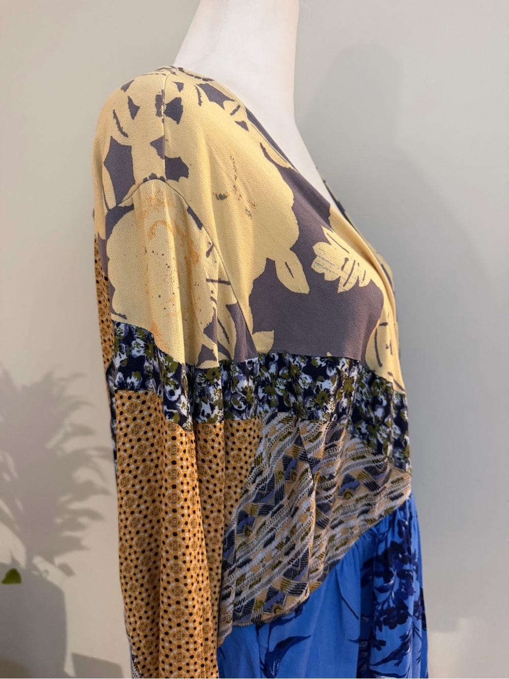 Free People Aloha State of Mind Storm Cloud Patchwork Peplum Blouse L - Picture 8 of 12